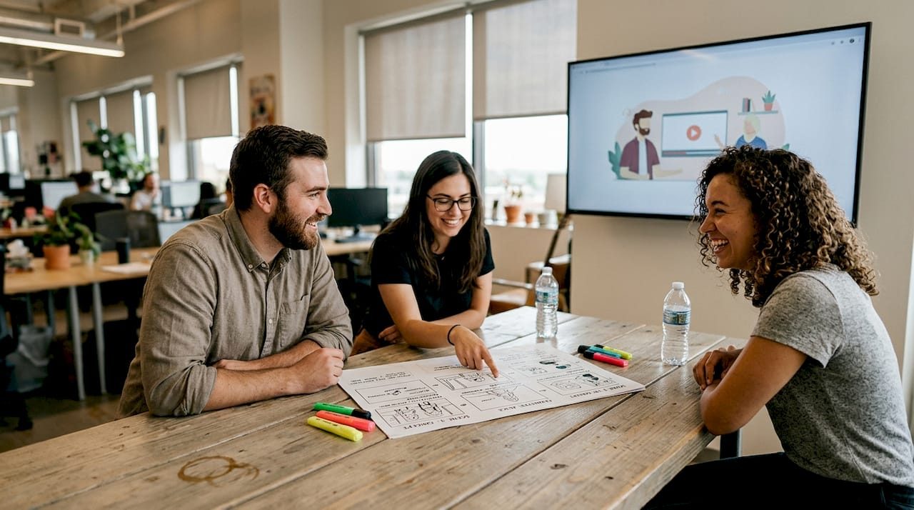 Team discussing explainer video strategy
