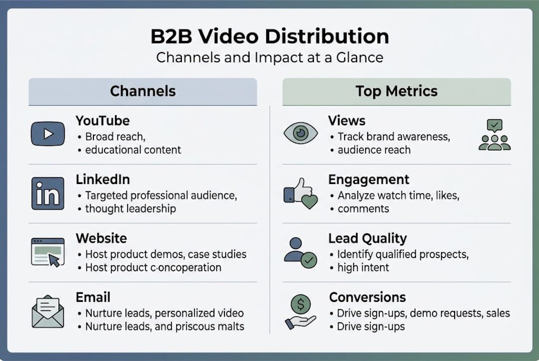 Infographic of channels and metrics for B2B video