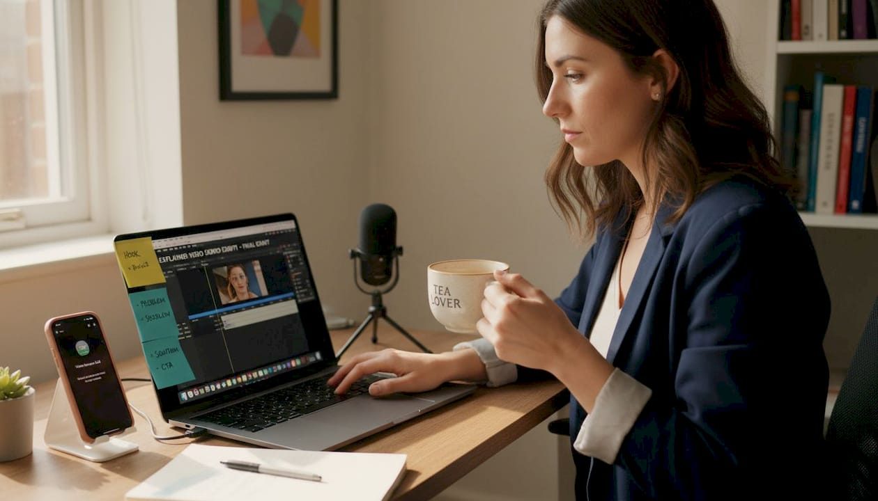 Marketer scripting short explainer video at desk