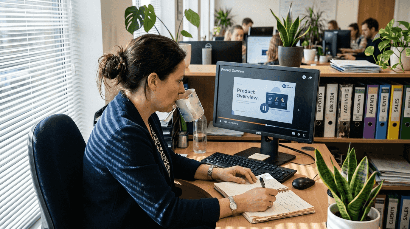 Professional viewing B2B explainer video workspace