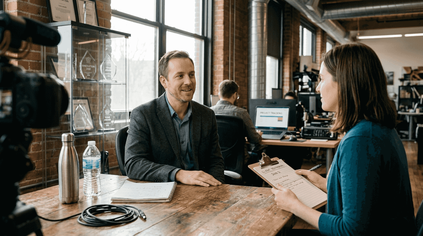 Client gives authentic video testimonial in office