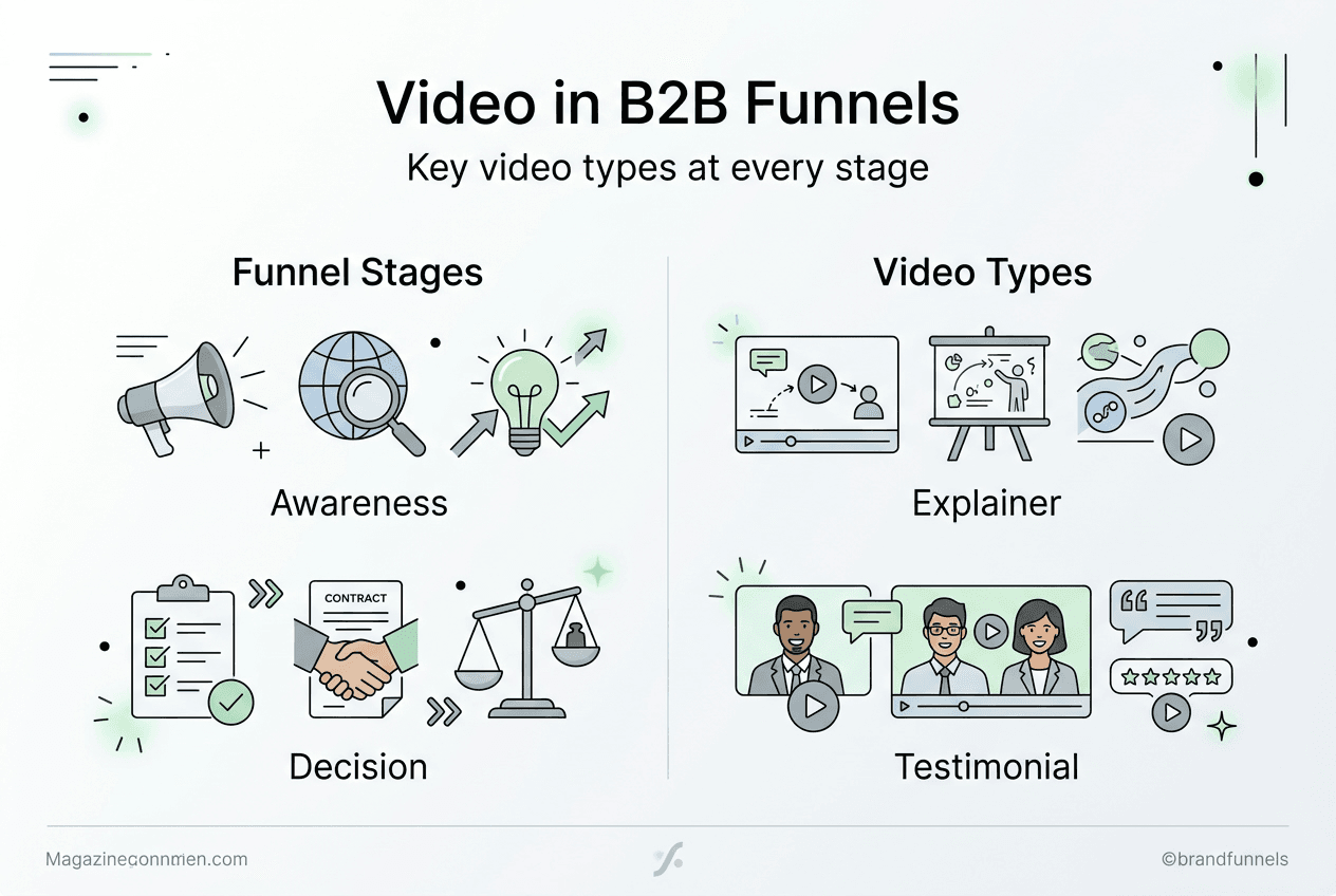 Infographic mapping video types to funnel stages