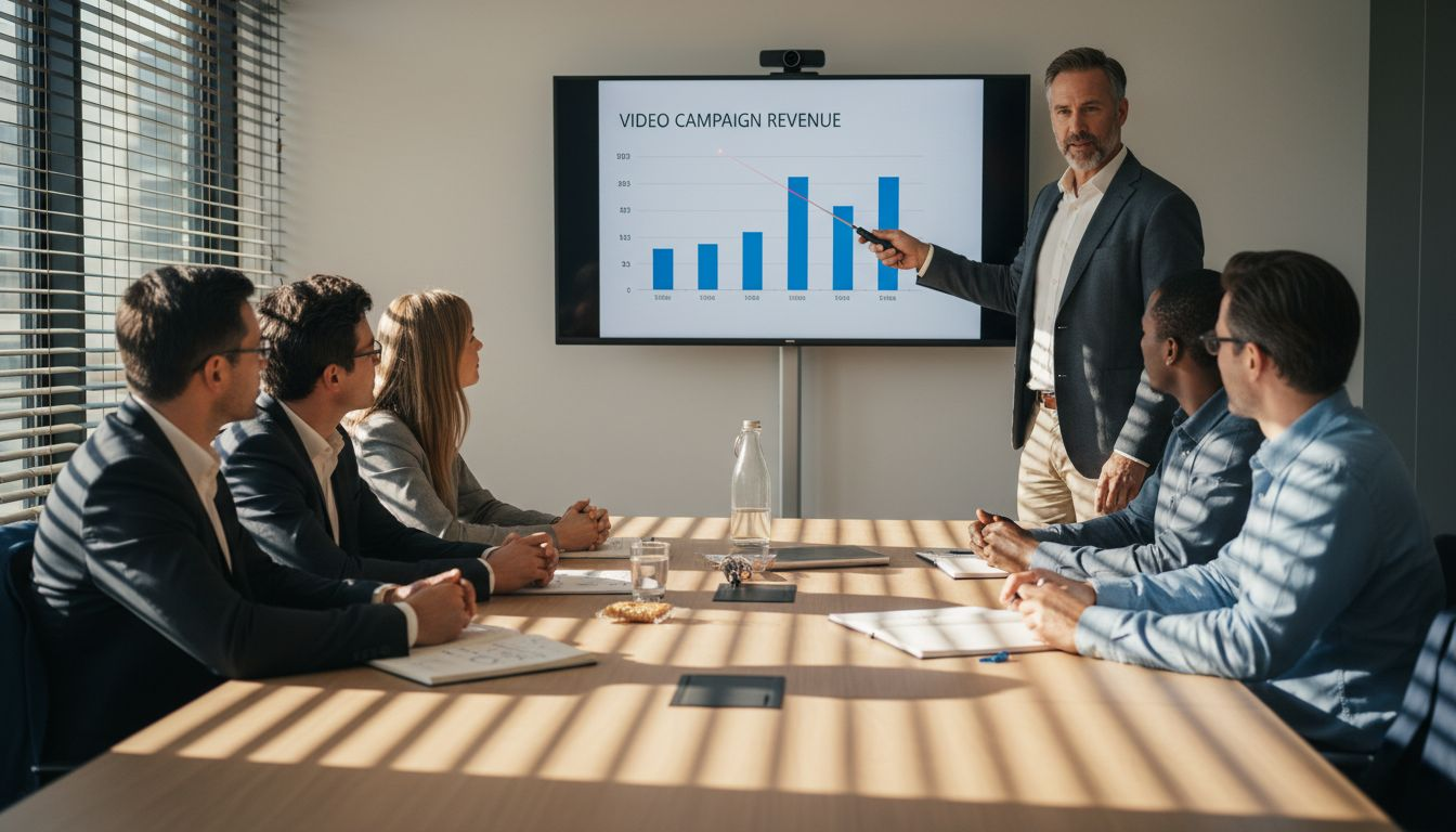 Executive showing video campaign revenue chart
