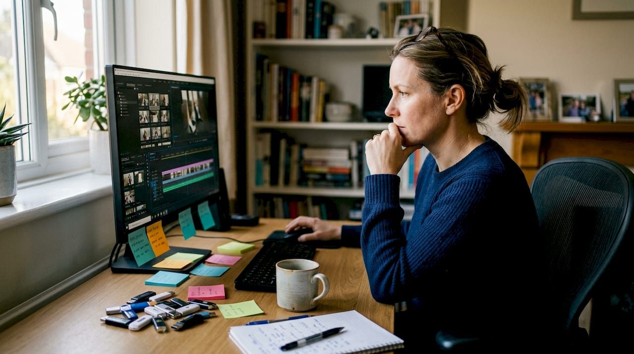 Project manager audits videos at desk