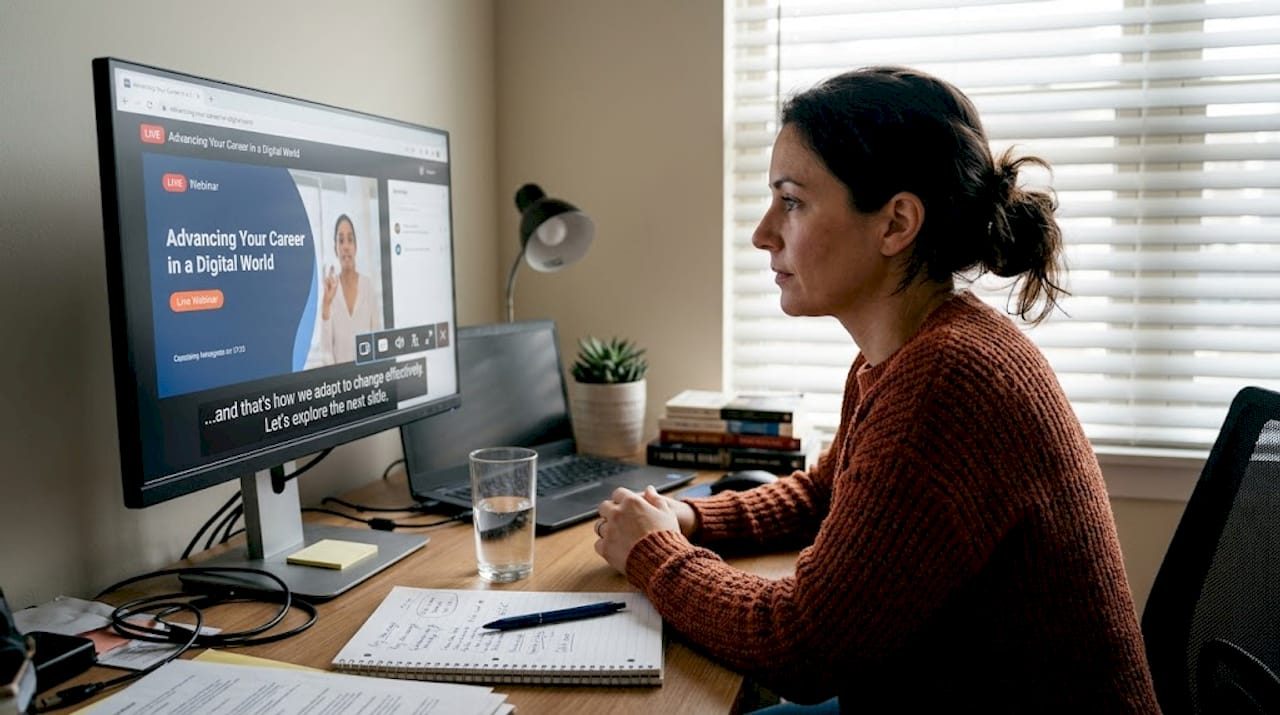 Professional uses closed captions during webinar