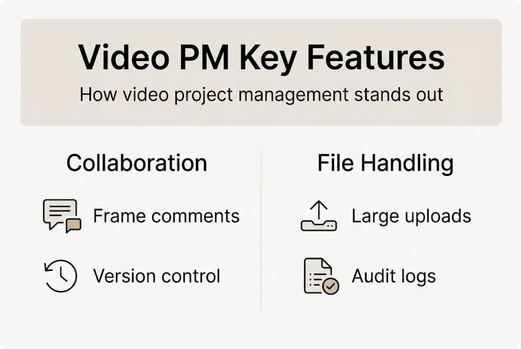 Infographic showing video project management features