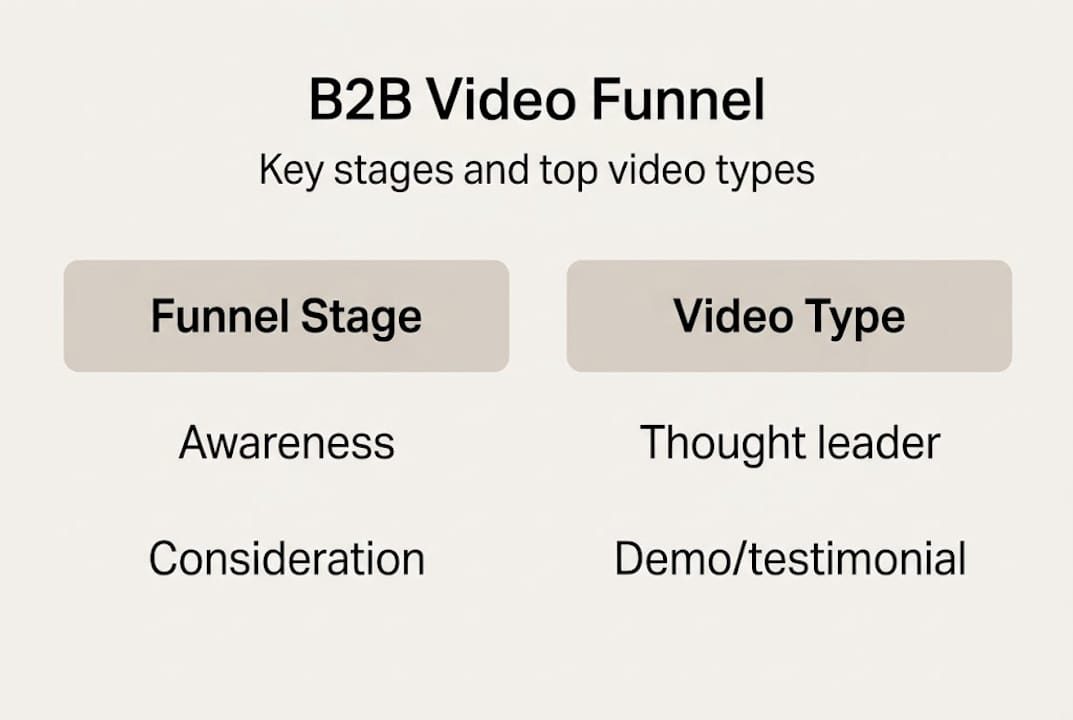 Infographic of B2B video marketing funnel stages
