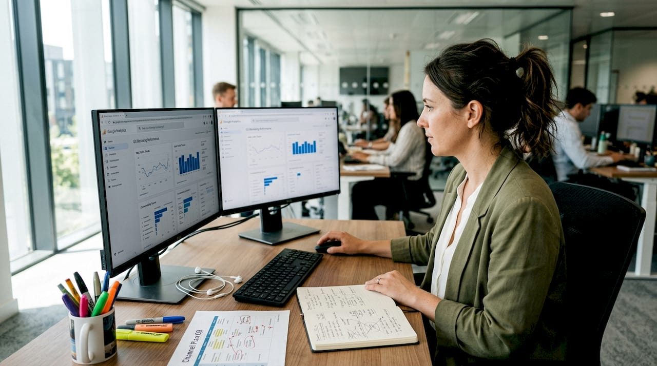 Marketer analyzing video channel strategy