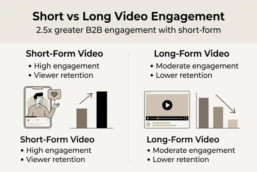 Infographic comparing short and long-form video engagement