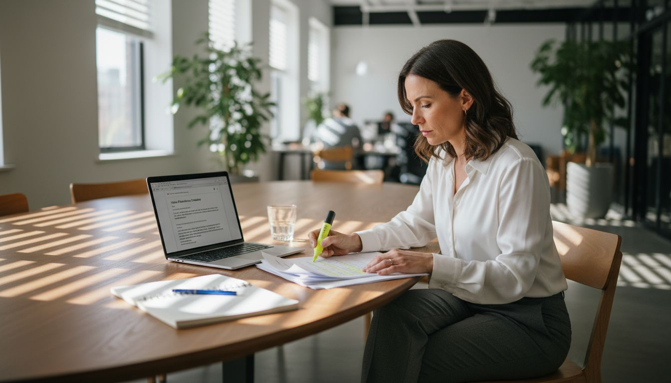 Businesswoman annotating printed video script