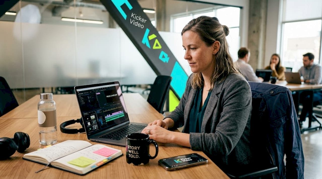 Producer editing short-form video at desk