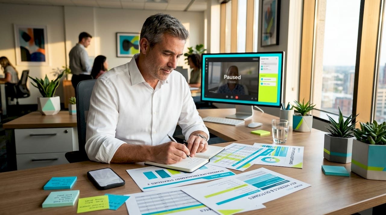 Project manager reviewing stakeholder engagement materials