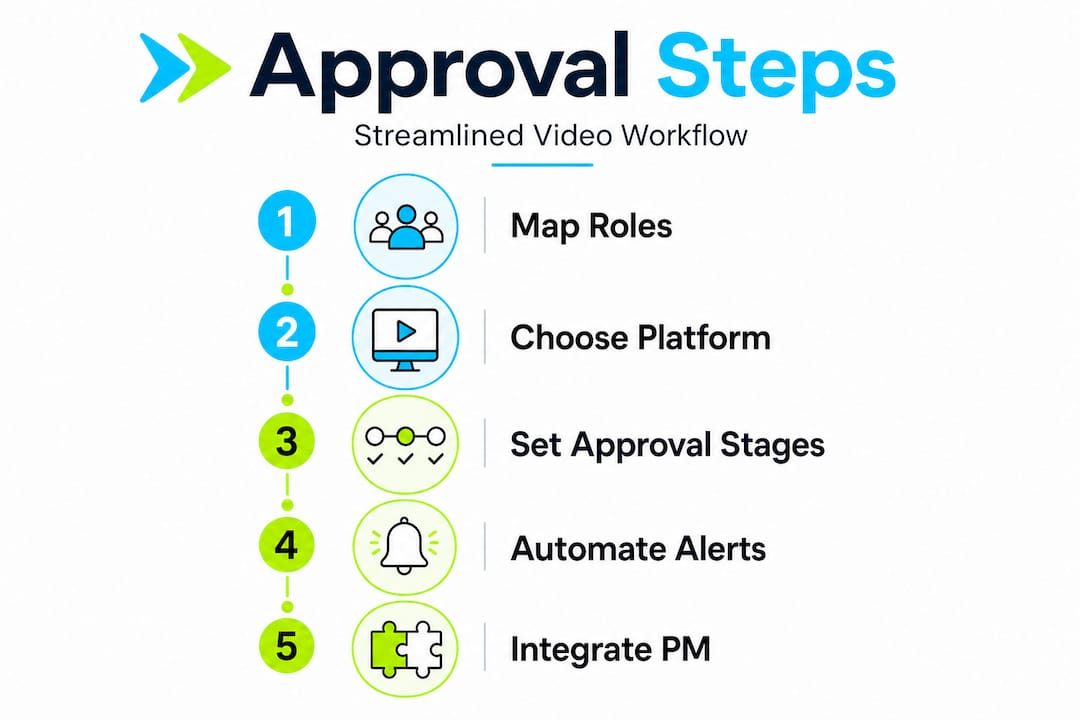 Infographic with five steps for video approval workflow