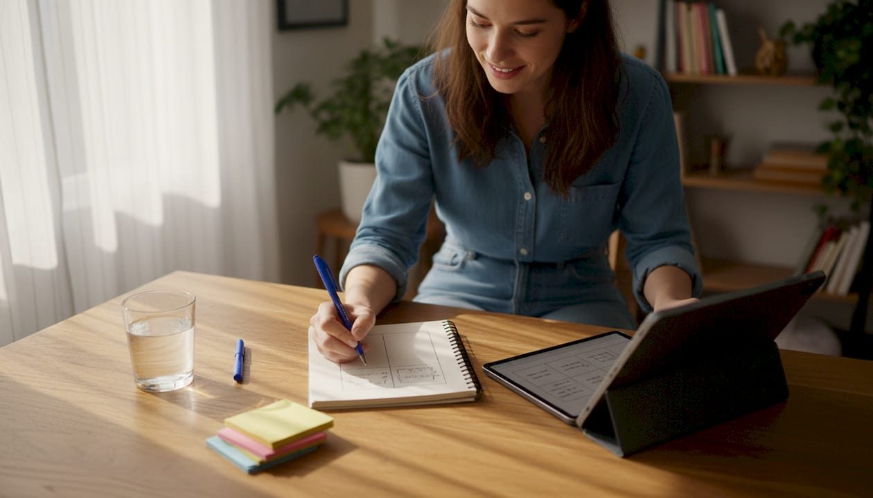 Scriptwriter outlining a video script by hand