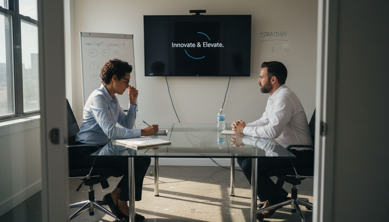 Executives discuss video during branding meeting