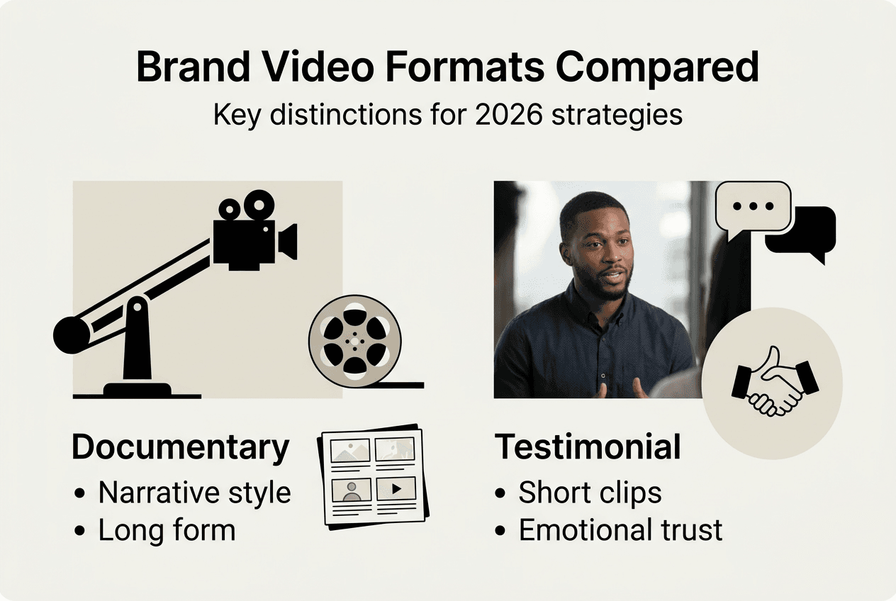 Infographic comparing documentary and testimonial videos