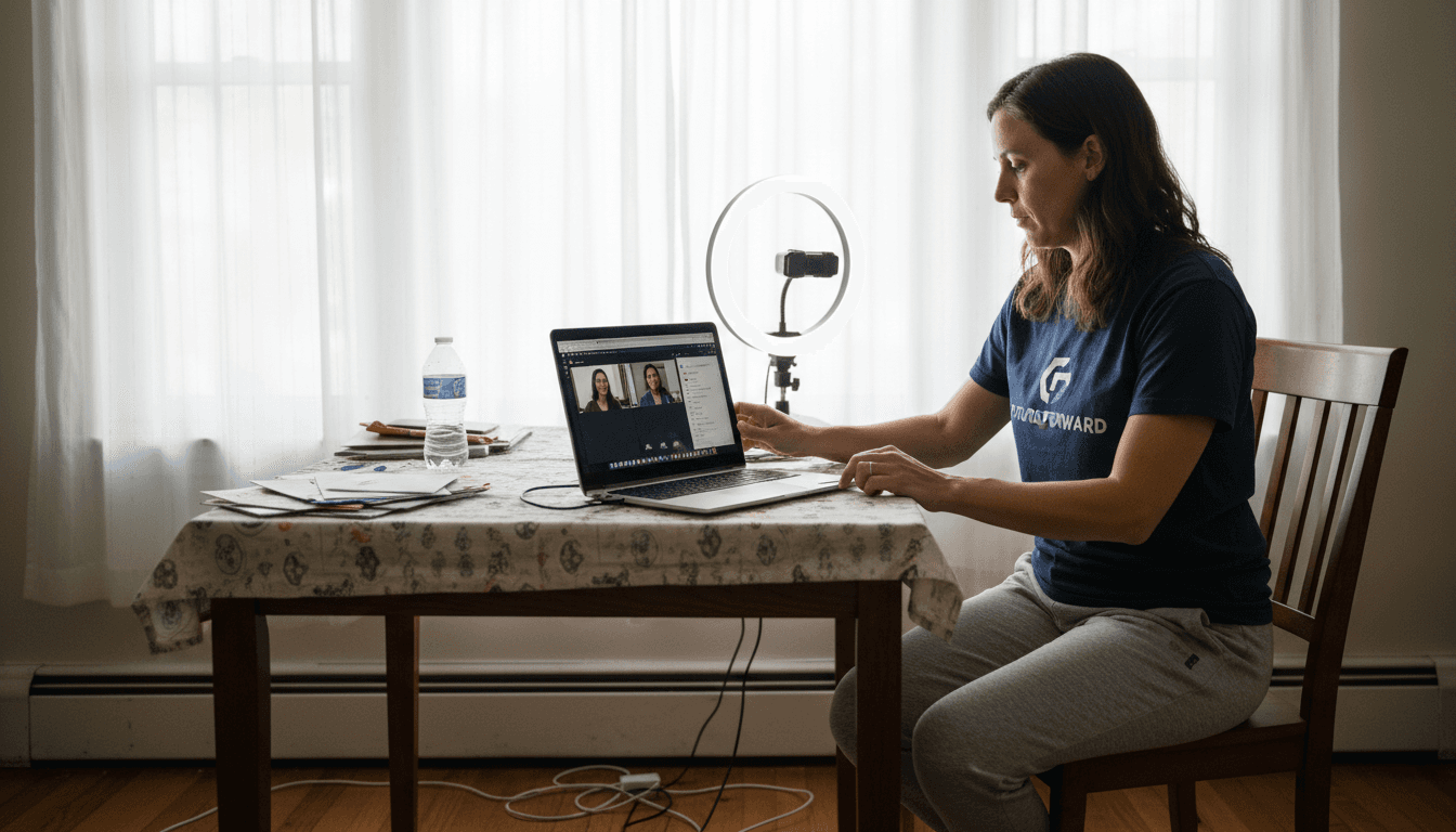Team member setting up remote video shoot